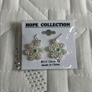 Silver Snowflake Winter Crystal Earrings with Blue Accents